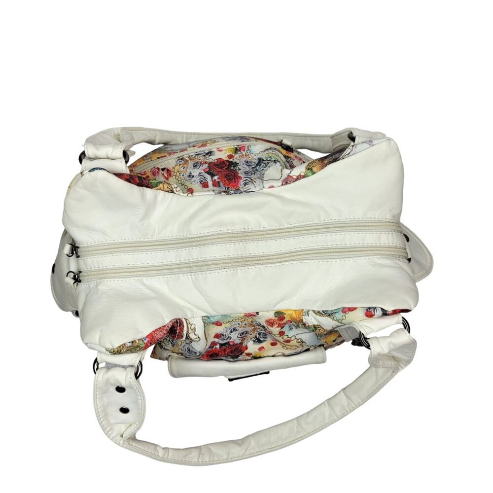 Angel Barcelo White Floral Print Shoulder Bag Handbag With Detachable Strap - Picture 9 of 11
